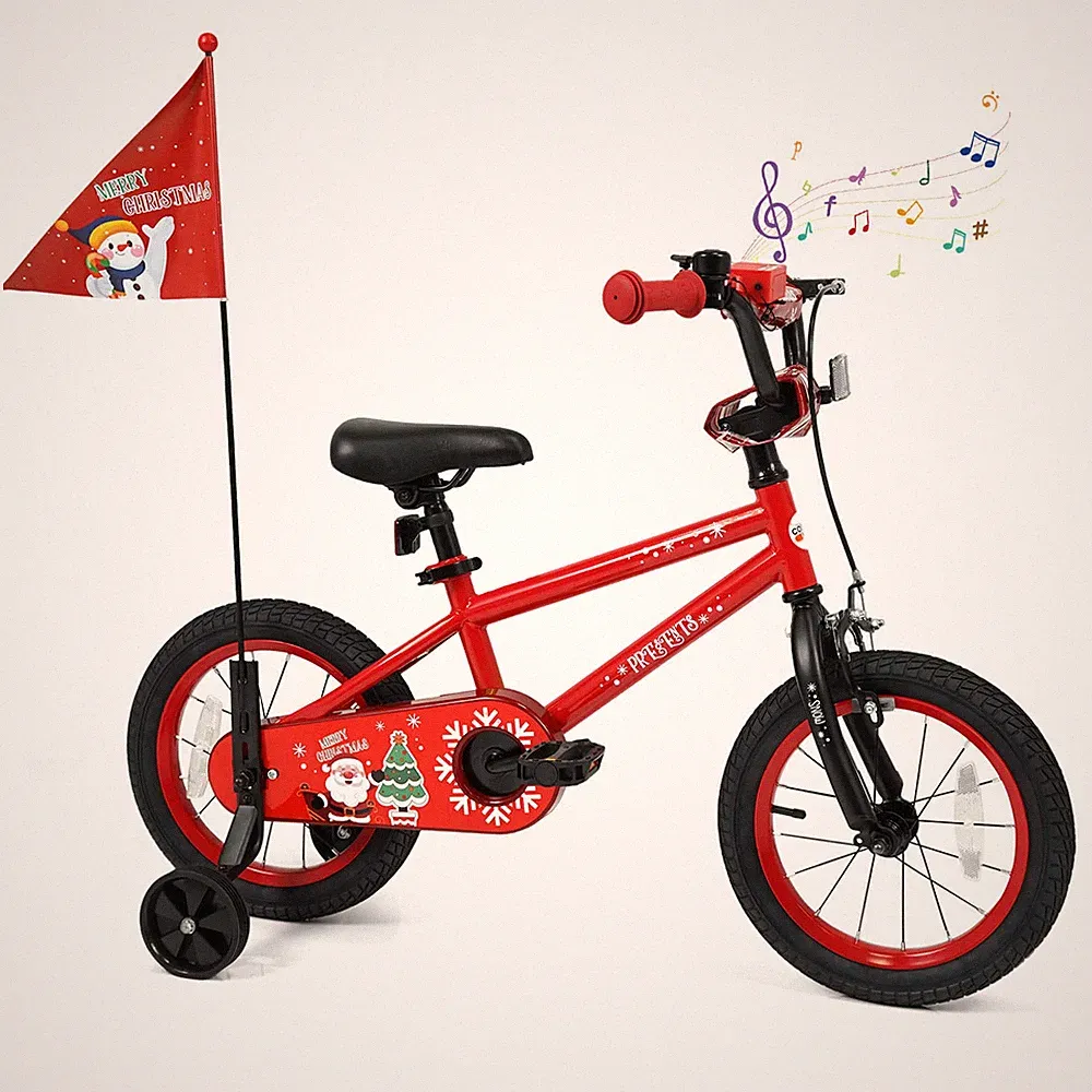 14” Kids Bicycle w/Training Wheels, Handbrake & Coaster Brake, Flag & Music