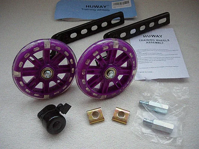 HUWAY PURPLE TRAINING WHEELS FOR 12-20" KID'S BICYCLE INCLUDES AXLE EXTENSIONS
